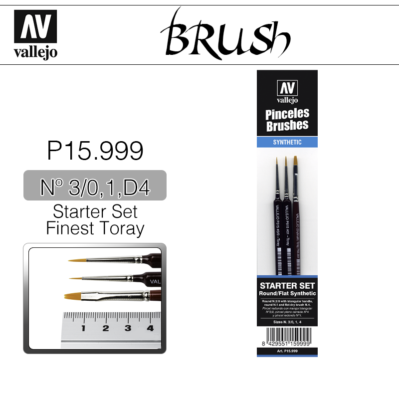 Vallejo Brush _ P15999 _ Starter Set _ Round Toray Brush (Triangular Handle) Nº 3/0, 1, 4(* 단종)