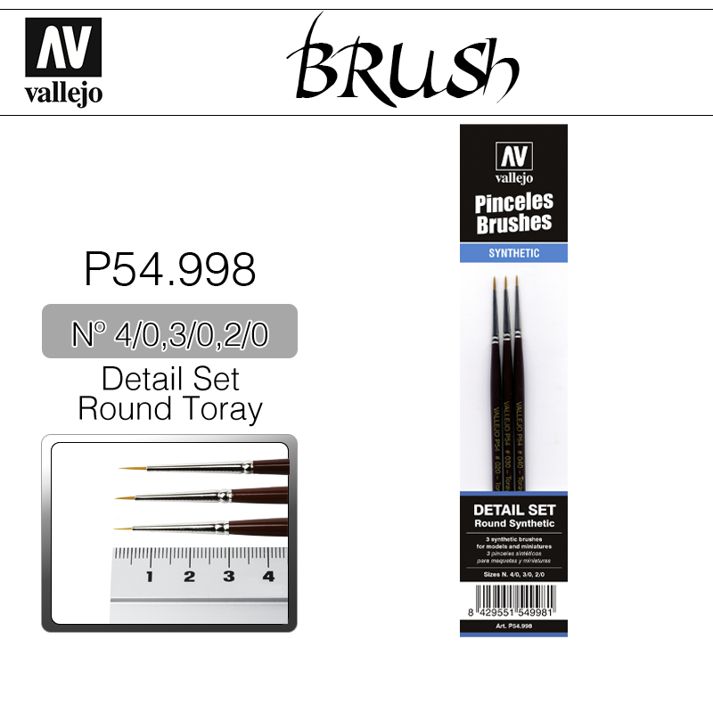 Vallejo Brush _ P54998 _ Detail Set _ Round Toray Brush Nº 4/0, 3/0, 2/0(* 단종)