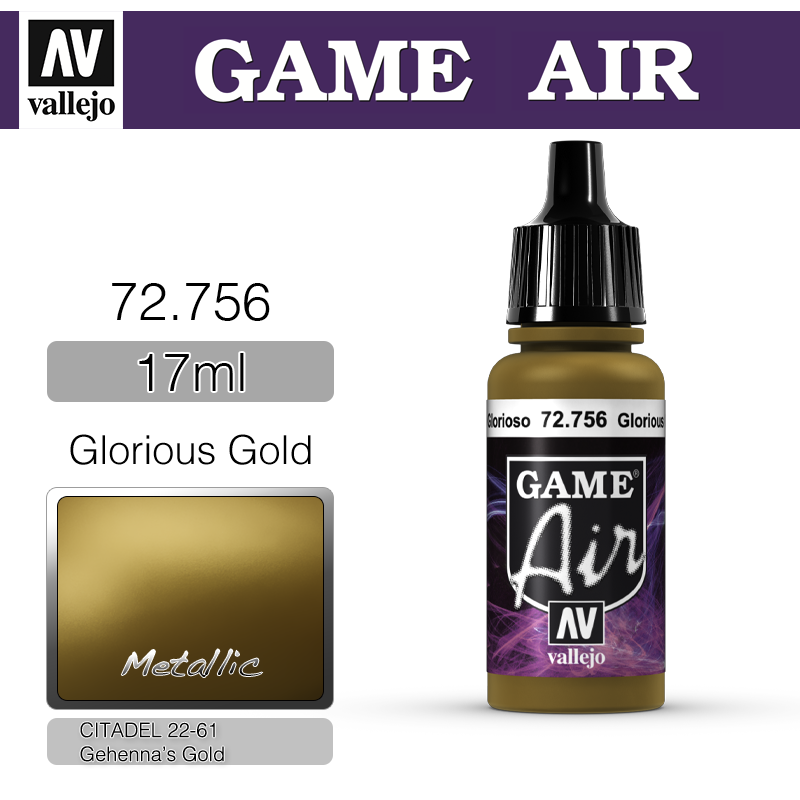 Vallejo Game Air _ 72756 _ Glorious Gold (Metallic)(* 단종)