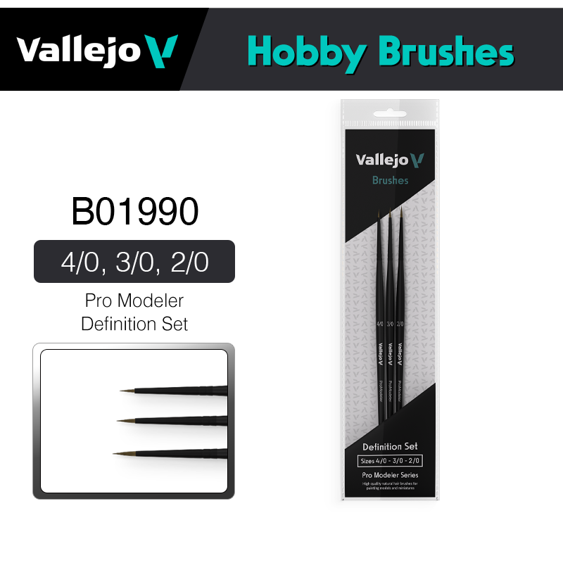 Vallejo Hobby Brushes _ B01990 _ Pro Modeler Definition Set (4/0, 3/0, 2/0)