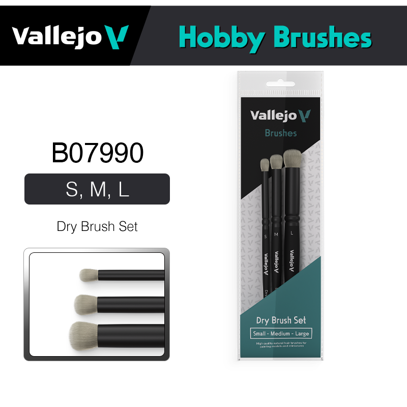 Vallejo Hobby Brushes _ B07990 _ Dry Brush Set (S, M, L)