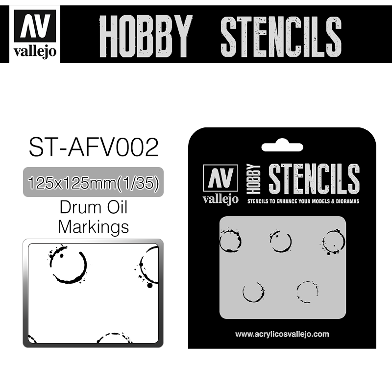 Vallejo Hobby Stencils _ ST-AFV002 _ Drum Oil Marks