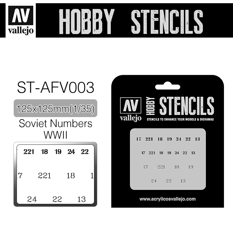 Vallejo Hobby Stencils _ ST-AFV003 _ Soviet Numbers WWII