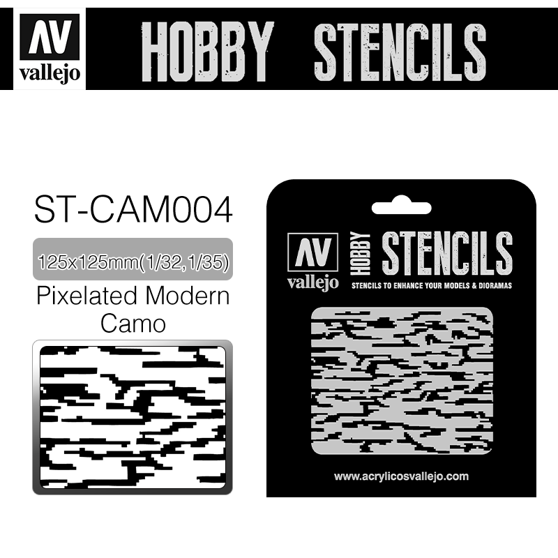 Vallejo Hobby Stencils _ ST-CAM004 _ Pixelated Modern Camo