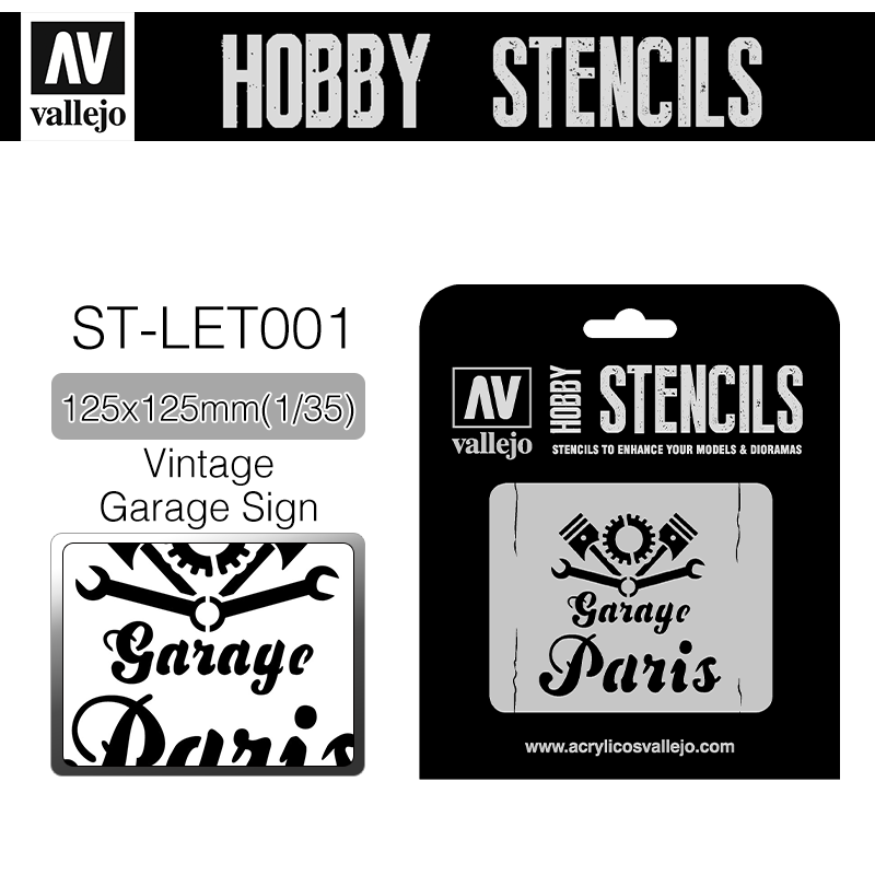 Vallejo Hobby Stencils _ ST-LET001 _ Vintage Garage Sign