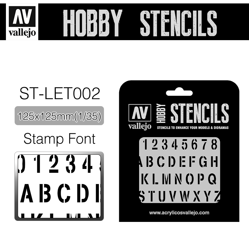 Vallejo Hobby Stencils _ ST-LET002 _ Stamp Font