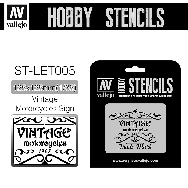 Vallejo Hobby Stencils _ ST-LET005 _ Vintage Motorcycles Sign