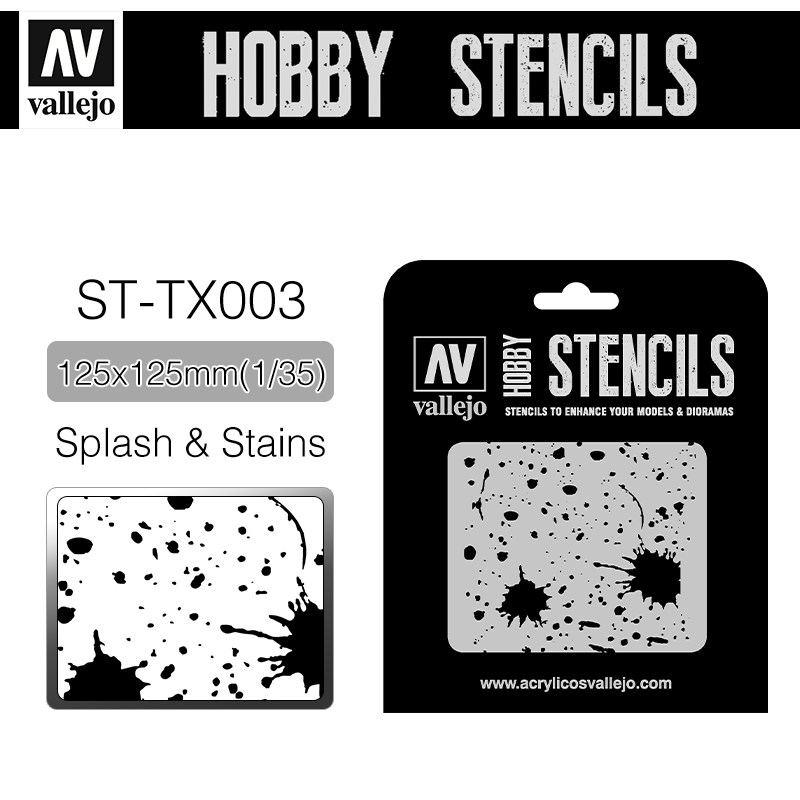 Vallejo Hobby Stencils _ ST-TX003 _ Splash & Stains