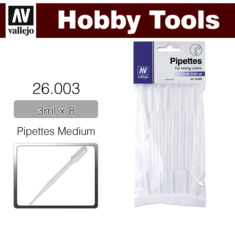 Vallejo Hobby Tools _ 26003 _ 3ml _ Pipettes Medium Size (Pack 8 Units)