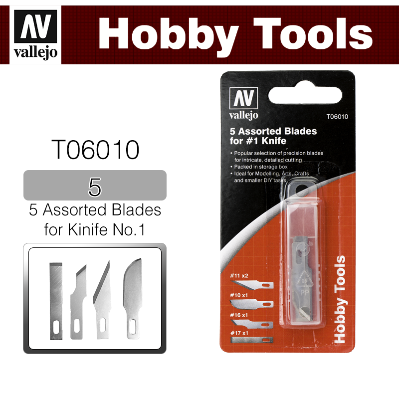 Vallejo Hobby Tools _ T06010 _ 5 Assorted Blades for Knife  Nº 1
