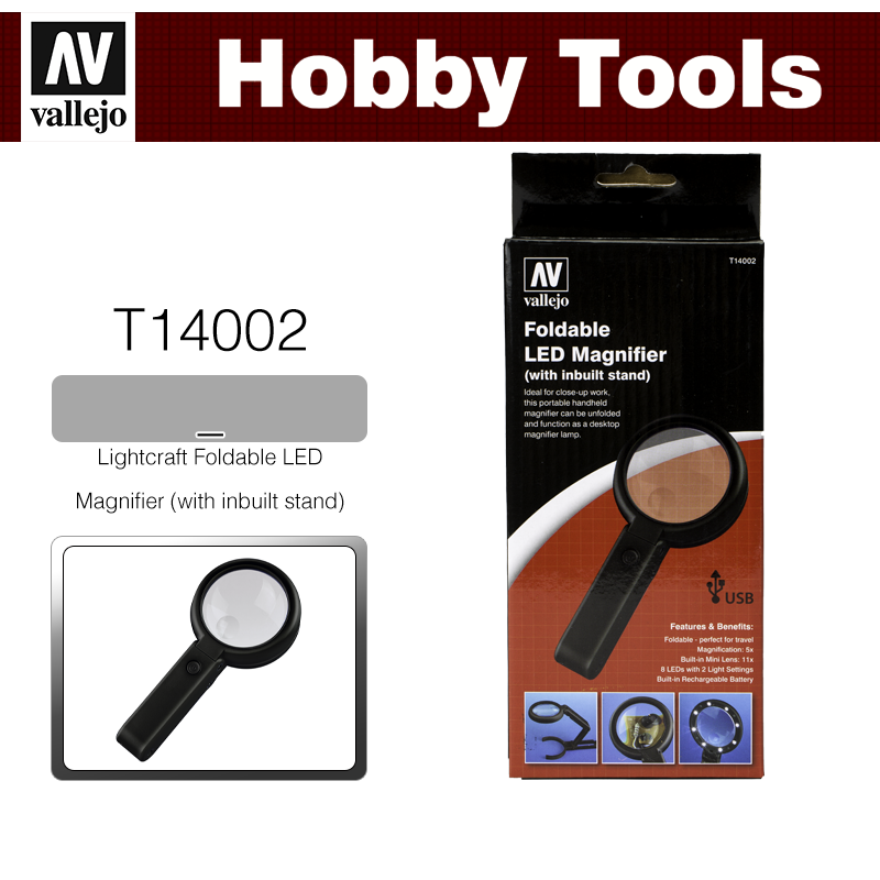 Vallejo Hobby Tools _ T14002 _ Lightcraft Foldable LED Magnifier (with inbuilt stand)