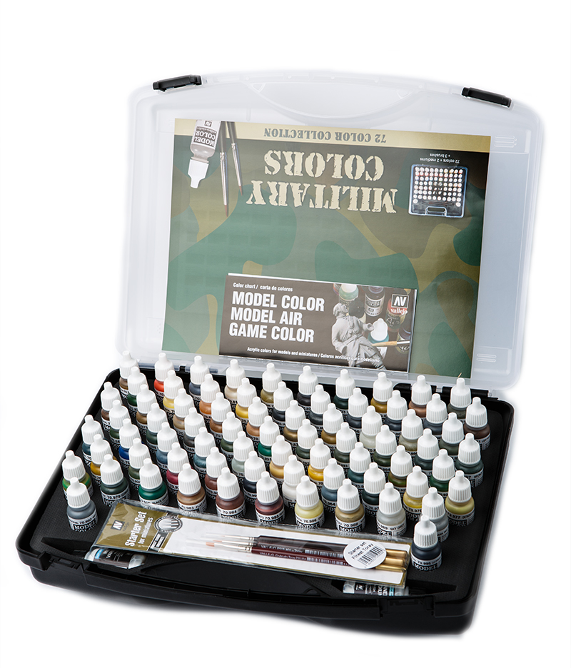 Vallejo Paint Set  _ 70173 _ 72 Military colors + Brushes (Model Color)