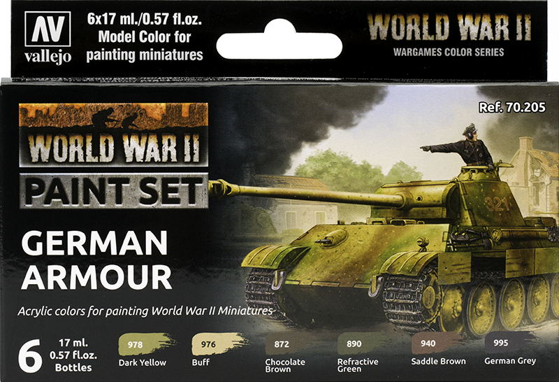 Vallejo Paint Set  _ 70205 _ Flames of War Series _ WWII Paint Set German Armour ( 6 Model Colors )