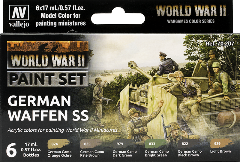 Vallejo Paint Set  _ 70207 _ Flames of War Series _ WWII Paint Set German Waffen SS ( 6 Model Colors )