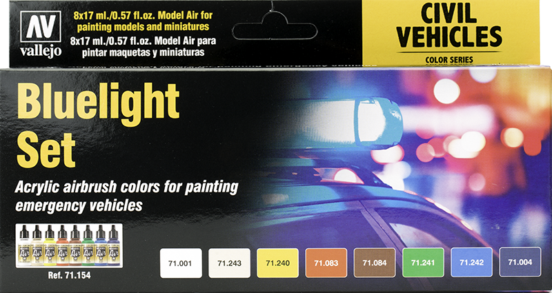 Vallejo Paint Set  _ 71154 _ Civil Vehicles Series _ Bluelight Set (8 Colors, Model Air)