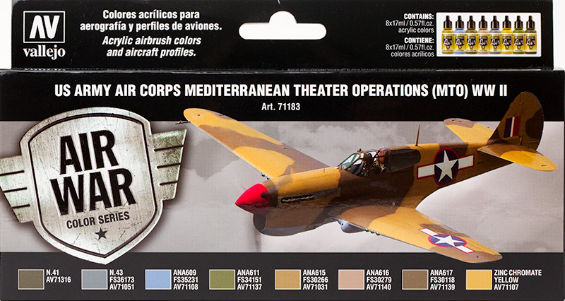 Vallejo Paint Set  _ 71183 _ Air War Color Series _ US Army Air Corps Mediterranean Theater Operations (MTO) WWII (Model Air)