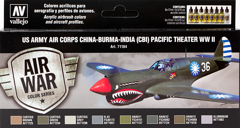 Vallejo Paint Set  _ 71184 _ Air War Color Series _ US Army Air Corps China-Burma-India (CBI) Pacific Theater WWII (Model Air)