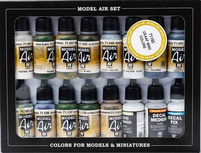 Vallejo Paint Set  _ 71185 _ USAAF WWII (13 Colors, 1 Varnish, 2 Auxiliary, Model Air)