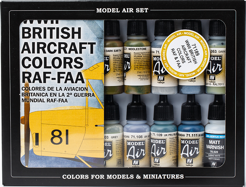 Vallejo Paint Set  _ 71189 _ WWII British Aircraft RAF & FAA (15 Colors, 1 Varnish, Model Air)