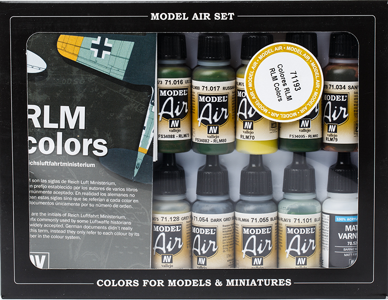 Vallejo Paint Set  _ 71193 _ RLM Colors (15 Colors, 1 Varnish, Model Air)