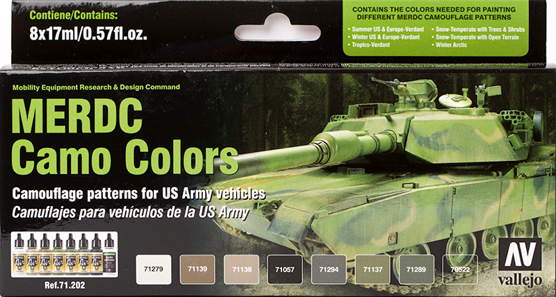 Vallejo Paint Set  _ 71202 _ AFV Color Series _ MERDC Camo Colors (Model Air)