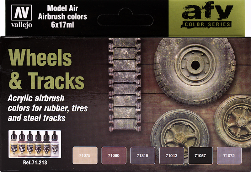 Vallejo Paint Set  _ 71213 _ AFV Color Series _ Wheels & Tracks (Model Air)