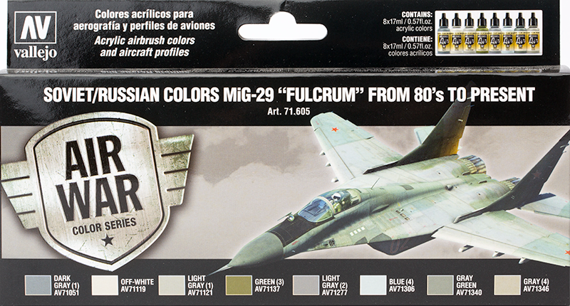 Vallejo Paint Set  _ 71605 _ Air War Color Series _ Soviet / Russian Colors MiG-29 "Fulcrum" From 80's to Present (Model Air)