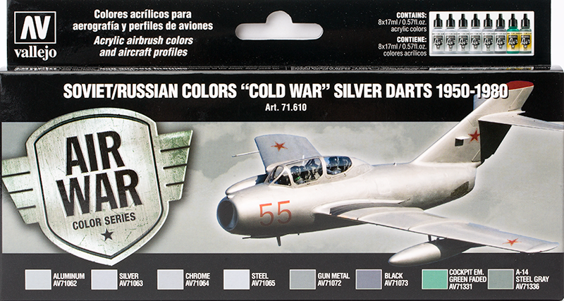 Vallejo Paint Set  _ 71610 _ Air War Color Series _ Soviet / Russian Colors "Cold War" Silver Darts 1950-1980 (Model Air)