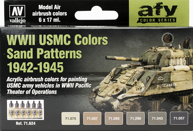 Vallejo Paint Set  _ 71624 _ AFV Color Series _ WWII USMC Colors Sand Patterns 1942-1945 (Model Air)