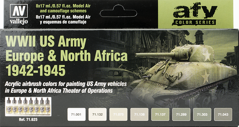 Vallejo Paint Set  _ 71625 _ AFV Color Series _ WWII US Army Europe & North Africa 1942-1945 (Model Air)