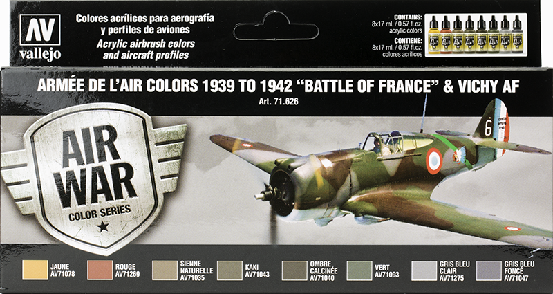 Vallejo Paint Set  _ 71626 _ Air War Color Series _ ARMEE DE L'AIR Colors 1939 to 1942 "Battle of France" & VICHY AF (Model Air)