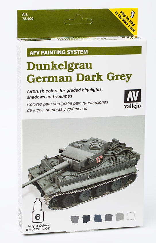 Vallejo Paint Set  _ 78400 _ AFV Painting System _ German Dark Grey (5 Colors, 1 Varnish, Model Air)