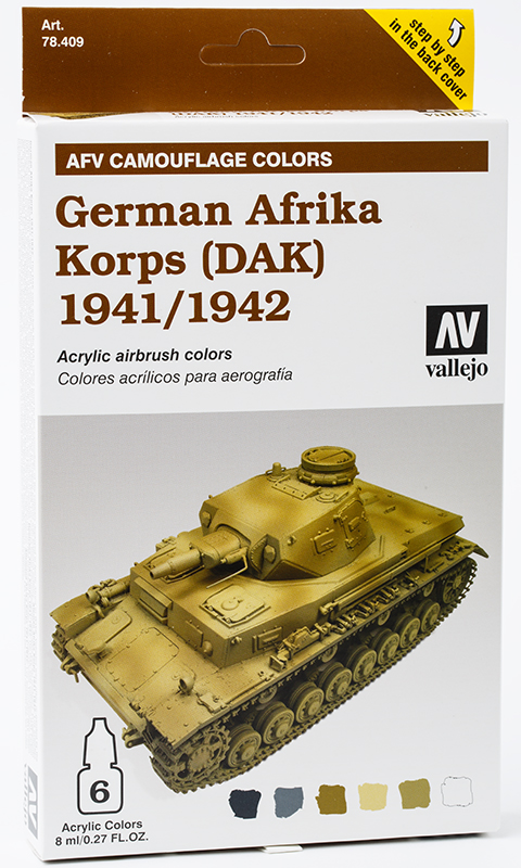 Vallejo Paint Set  _ 78409 _ AFV Camouflage Colors _ German Afrika Korps 1941/1942 (4 Colors, 2 Surface Primer, Model Air)