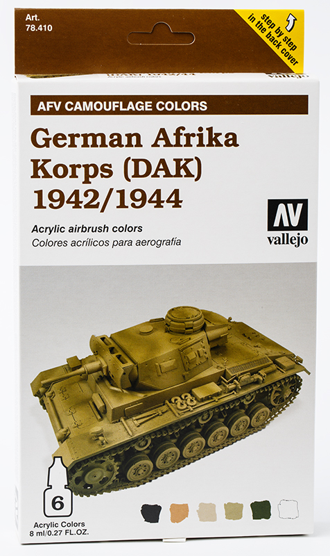 Vallejo Paint Set  _ 78410 _ AFV Camouflage Colors _ German Afrika Korps 1942/1944 (5 Colors, 1 Surface Primer, Model Air)