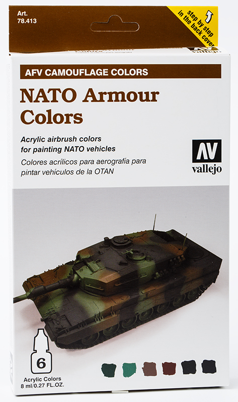 Vallejo Paint Set  _ 78413 _ AFV Camouflage Colors _ NATO Camouflage (5 Colors, 1 Surface Primer, Model Air)