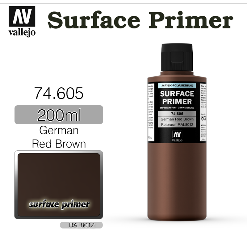 Vallejo Surface Primer _ 74605 _ 200ml _ German Red Brown