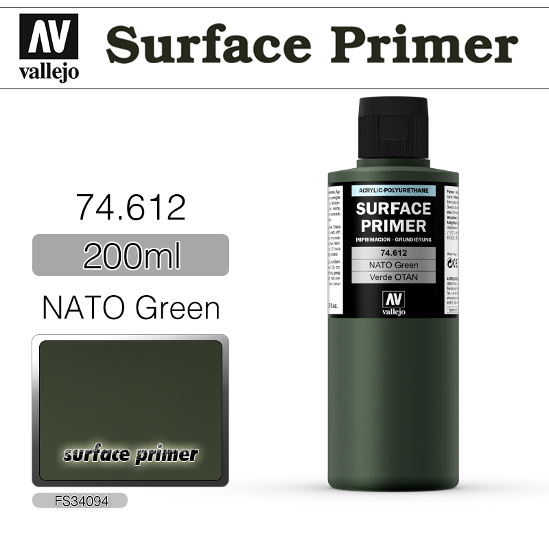 Vallejo Surface Primer _ 74612 _ 200ml _ NATO Green