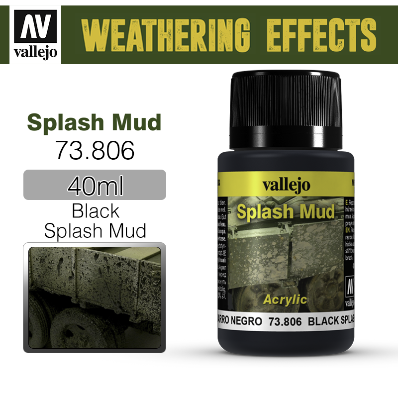 Vallejo Weathering Effects _ 73806 _ Splash Mud _ 40ml _ Black Splash Mud